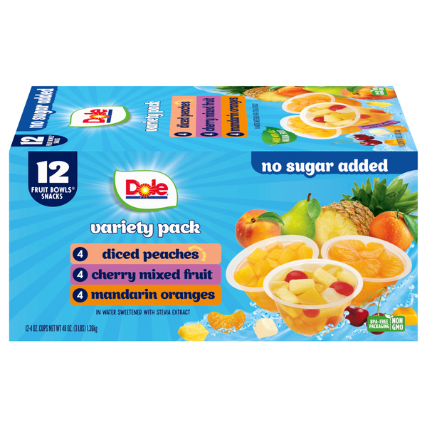 Dole No Sugar Added Variety Fruit Cups in Stevia Sweetened Water - 12 ct