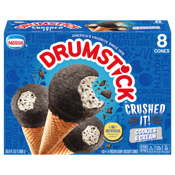 Nestle Drumstick Crushed It! Cookies 'N' Cream Sundae Cones - 8 ct