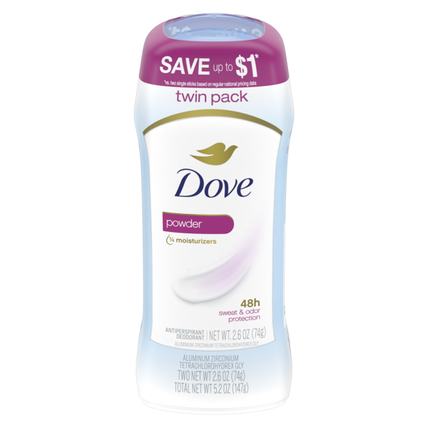 Dove Powder Antiperspirant Deodorant Invisible Solid 2.6 oz/2 ct