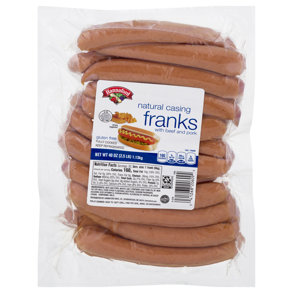 Hannaford Natural Casing Beef & Pork Franks - 20 ct
