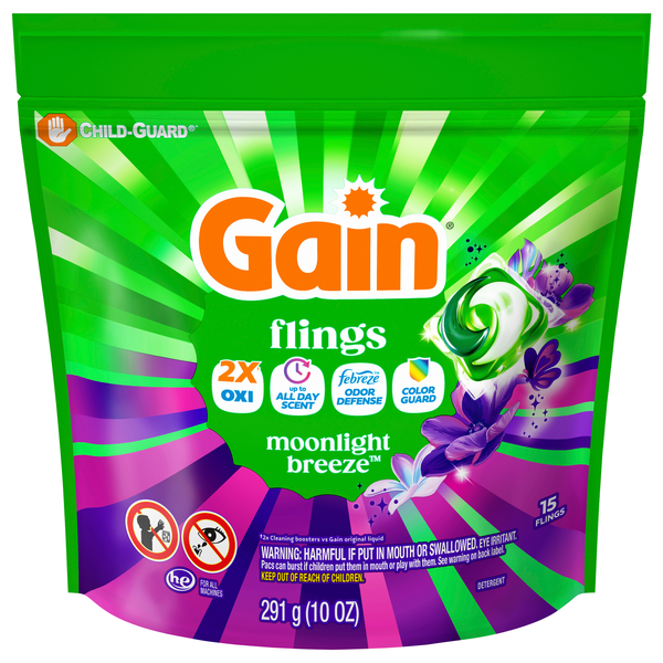 Gain Flings Moonlight Breeze Scent Laundry Detergent Pods - 15 ct