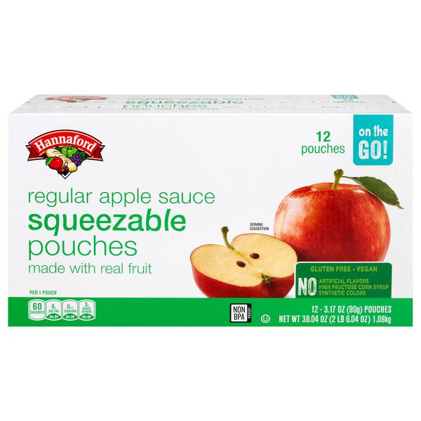 Hannaford Regular Apple Sauce Squeezable Pouches - 12 ct