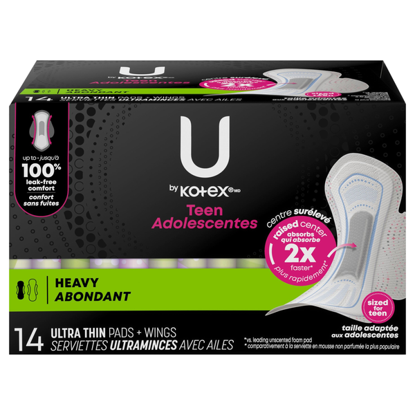 U by Kotex Balance Teen Heavy Ultra Thin Pads with Wings