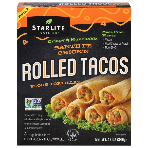 Starlite Cuisine Plant-Based Santa Fe Chick'n Rolled Tacos - 6 ct Frozen