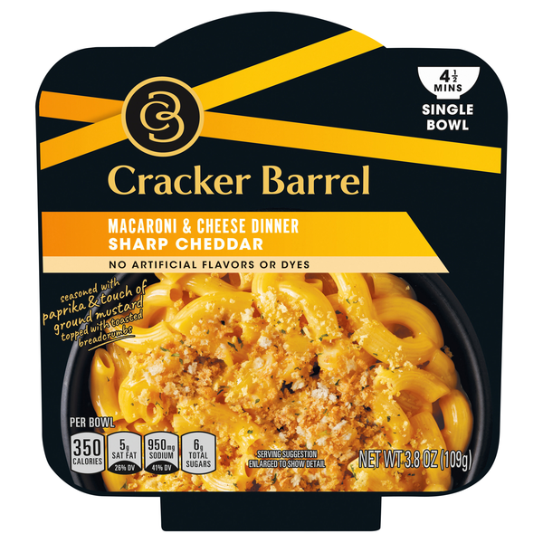 Cracker Barrel Sharp Cheddar Macaroni & Cheese Dinner Single Bowl