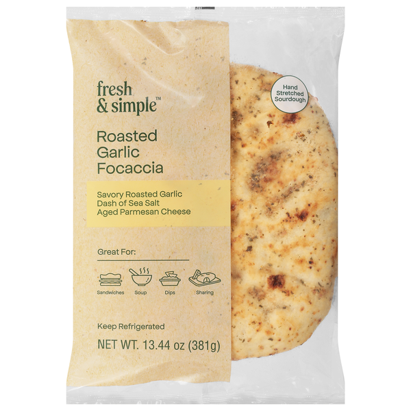 Fresh & Simple Roasted Garlic Focaccia Bread Loaf Refrigerated