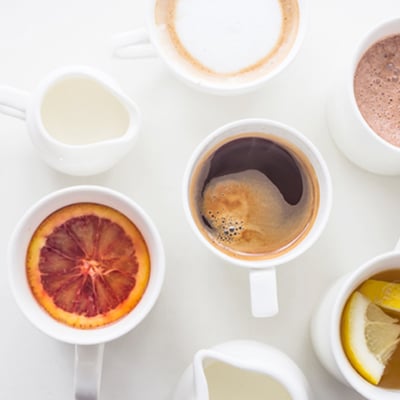 different coffee cups from top view