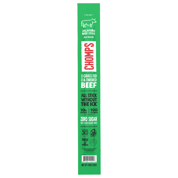 Chomps Zero Sugar Medium Jalapeno 9g Protein Grass-Fed Beef Stick