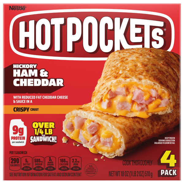 HOT POCKETS Crispy Crust Hickory Ham & Cheddar Sandwiches - 4 ct Frozen