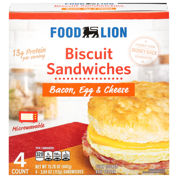 Food Lion Bacon Egg & Cheese Biscuit Sandwiches - 4 ct Frozen