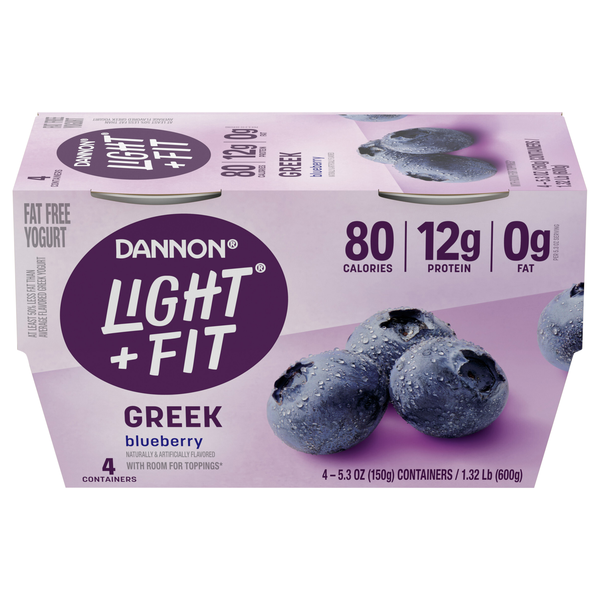 Dannon Light + Fit Fat Free Blueberry Greek Yogurt Cups - 4 ct
