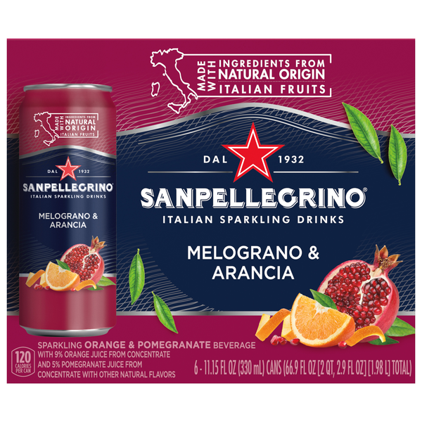 San Pellegrino Sparkling Orange & Pomegranate Beverage All Natural - 6 pk