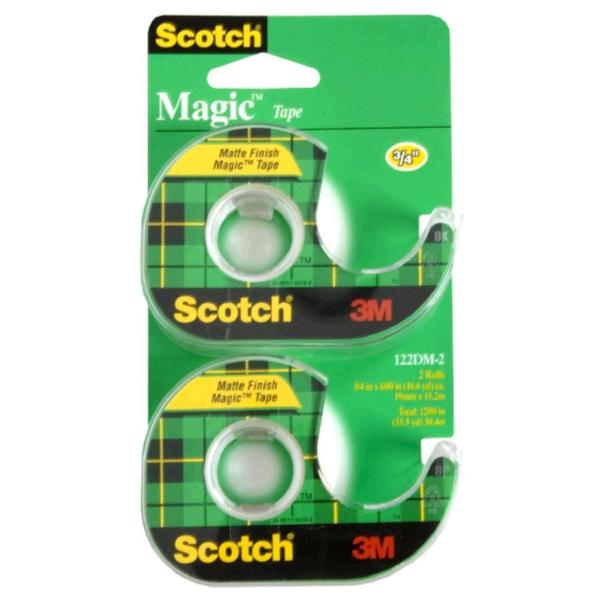 3M Scotch Magic Tape Matte Finish with Dispenser .75 X 600 Inch ea - 2 pk