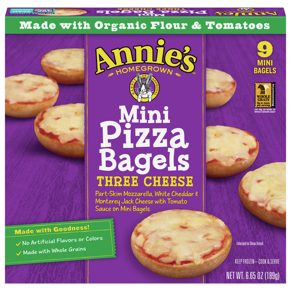 Annie's Homegrown Three Cheese Mini Pizza Bagels - 9 ct Frozen