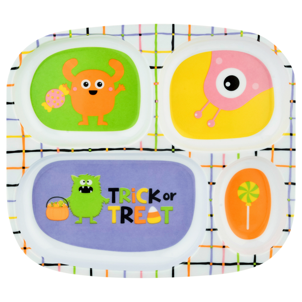Smart Living Halloween Divided Plate Trick or Treat Plaid