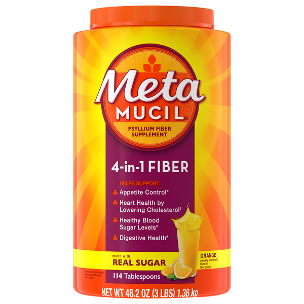 MetaMucil Orange Flavored 4-in-1 Psyllium Fiber Supplement with Real Sugar