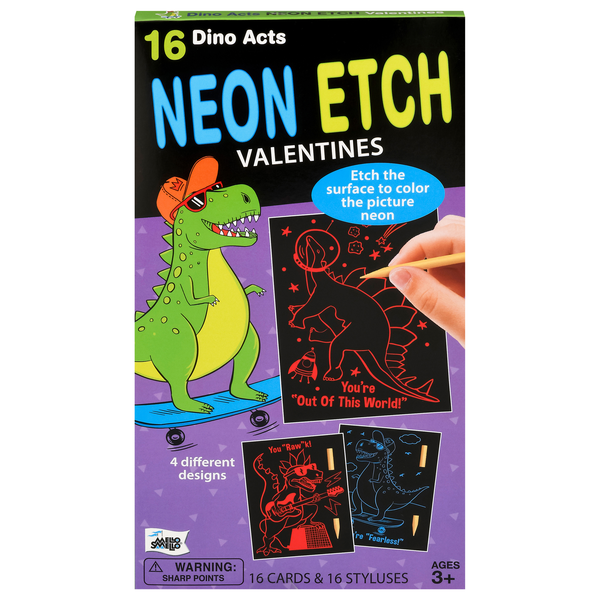 Mello Smello Neon Etch Valentine's Cards Dino Acts