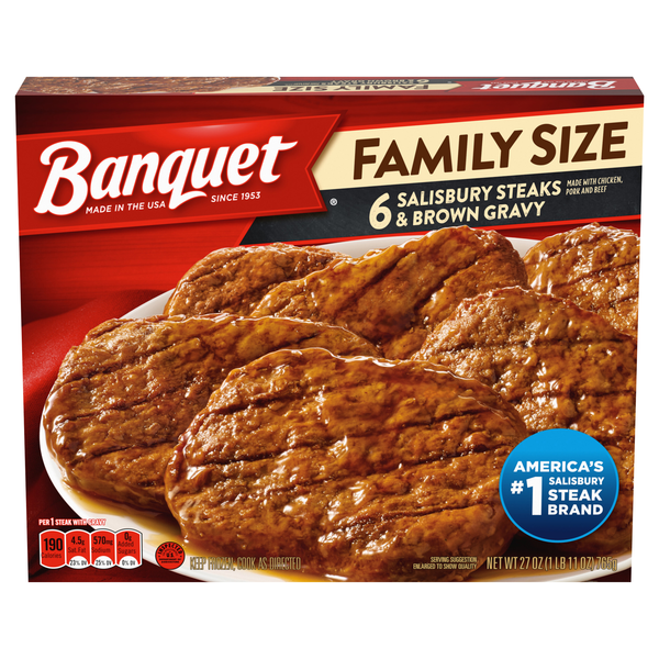 Banquet Salisbury Steaks & Brown Gravy Family Size - 6 ct Frozen Meal