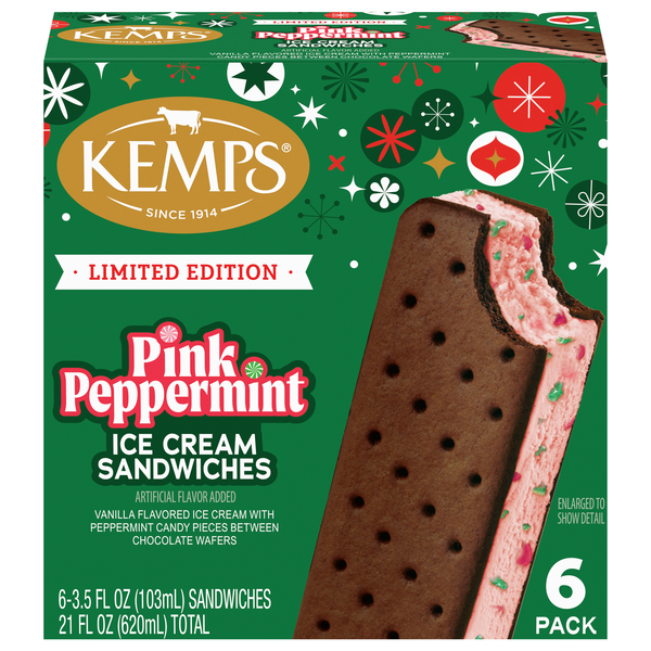 Kemps Pink Peppermint Ice Cream Sandwiches - 6 ct