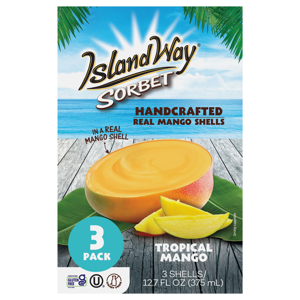 Island Way Tropical Mango Sorbet in Mango Shells - 3 ct