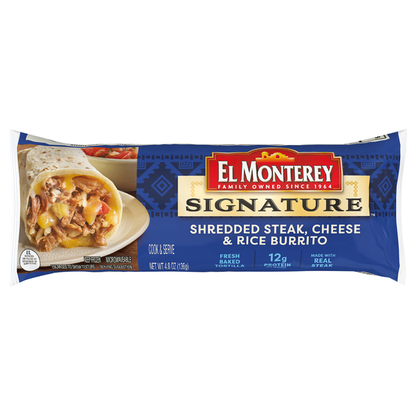 El Monterey Signature Shredded Steak Cheese & Rice Burrito Frozen