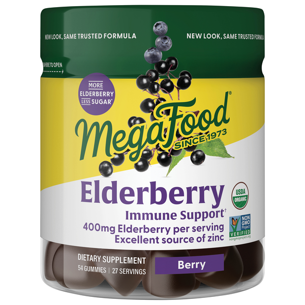 MegaFood Elderberry Immune Support Supplement Vegan Gummies Organic