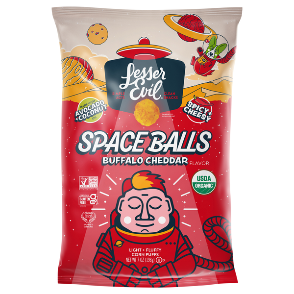 LesserEvil Organic Space Balls Buffalo Cheddar Corn Puffs