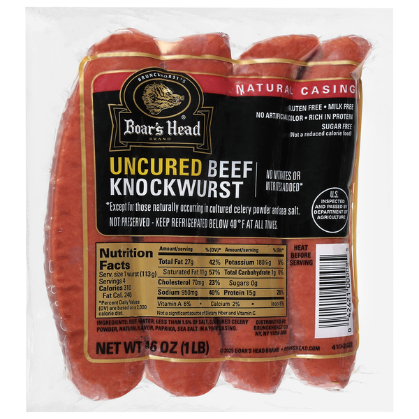 Boar's Head Uncured Beef Knockwurst - 4 ct