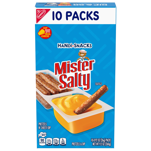 Handi-Snacks Mister Salty Pretzels 'n Cheese Dip Packs - 10 ct