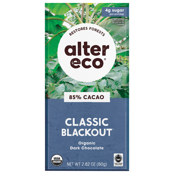 Alter Eco Organic Deep Dark Blackout Chocolate Candy Bar 85% Cocoa