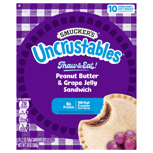 Smucker's Uncrustables Peanut Butter & Grape Jelly Sandwich - 10 ct Frozen