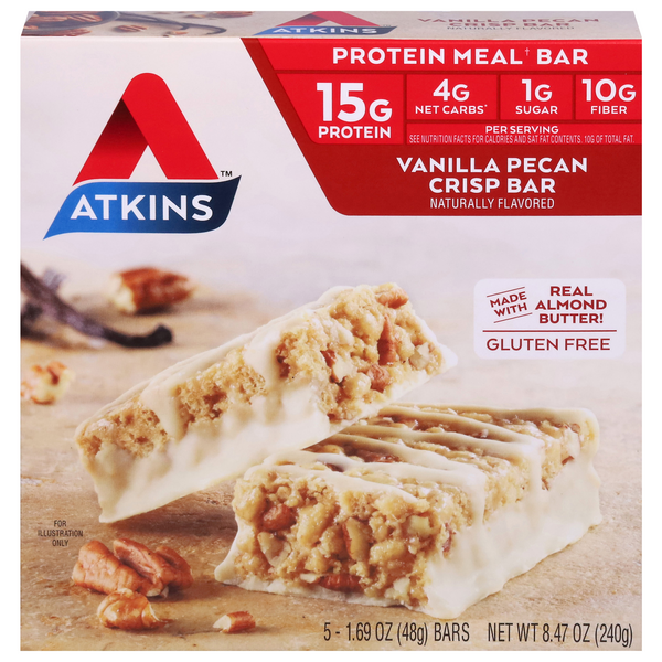 Atkins Vanilla Pecan Crisp Protein Meal Bars - 5 ct