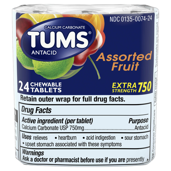 TUMS Assorted Fruit Extra Strength Antacid Chewable Tablets