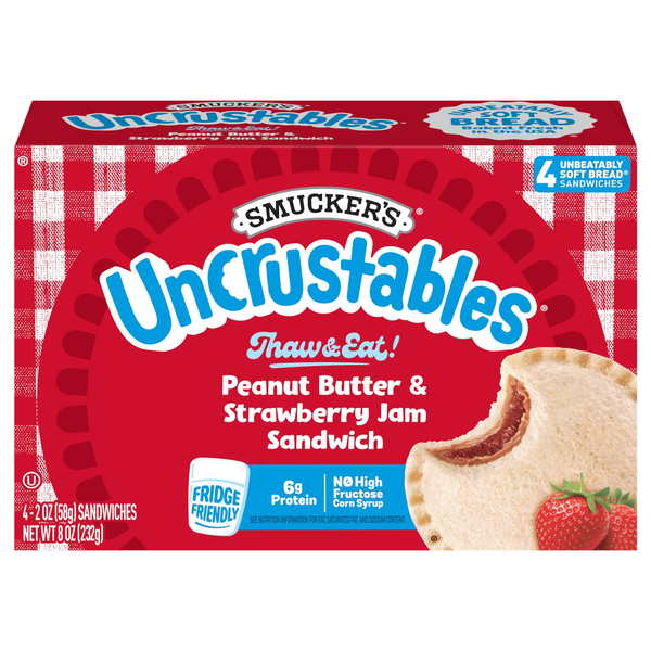 Smucker's Uncrustables Peanut Butter & Strawberry Jam Sandwich - 4 ct