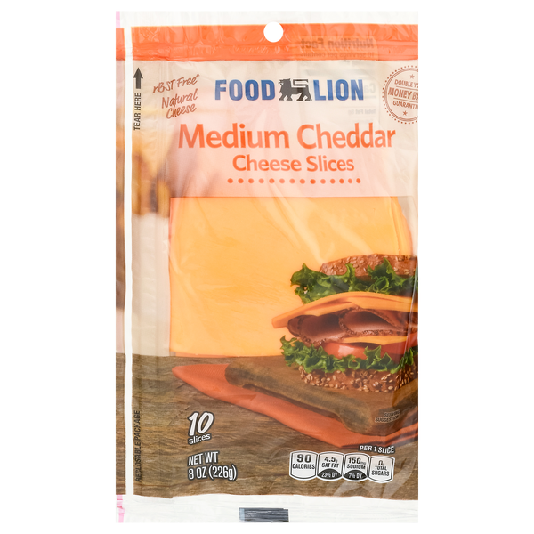 Food Lion Natural Medium Cheddar Cheese Slices - 10 ct