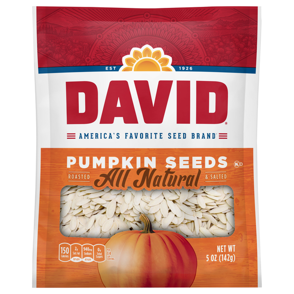 DAVID Roasted & Salted Pumpkin Seeds All Natural