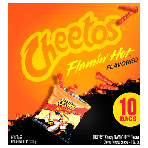 Cheetos Cheese Flavored Snacks Crunchy Flamin' Hot - 10 ct