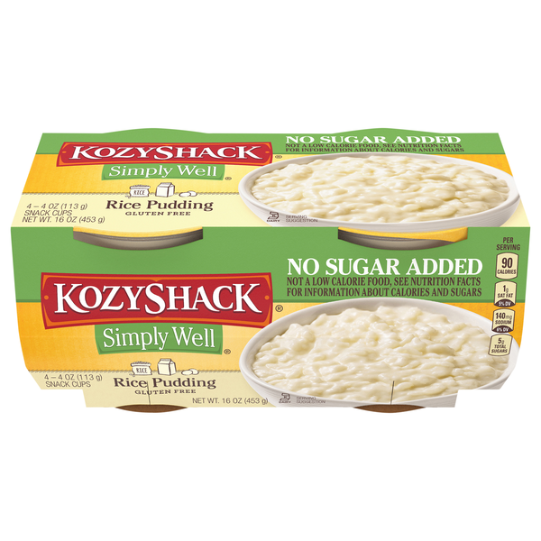 Kozy Shack Gluten Free No Sugar Added Rice Pudding Snack Cups - 4 ct