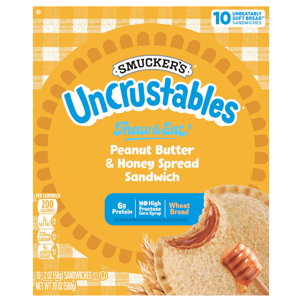 Smucker's Uncrustables Peanut Butter & Honey Spread Sandwiches - 10 ct