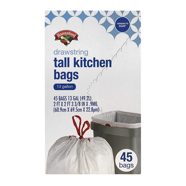Hannaford Tall Kitchen Drawstring Bags 13 Gallon