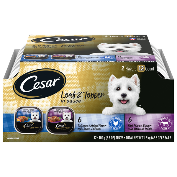 Save on Cesar Loaf & Topper in Sauce Adult Wet Dog Food Variety Pack 12 ct Order Online