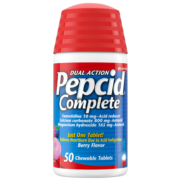 Pepcid Complete Berry Acid Reducer + Antacid Famotidine Chewable Tablets