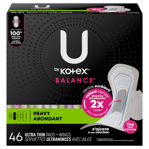 U by Kotex Balance Heavy Ultra Thin Pads with Wings