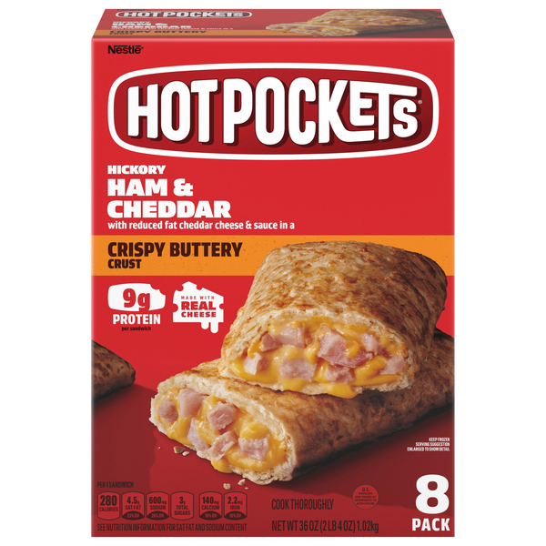HOT POCKETS Hickory Ham & Cheddar Sandwiches - 8 ct Frozen