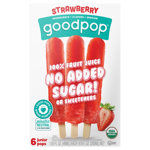 GoodPop No Sugar Added Strawberry Junior Freezer Ice Pops - 6 ct