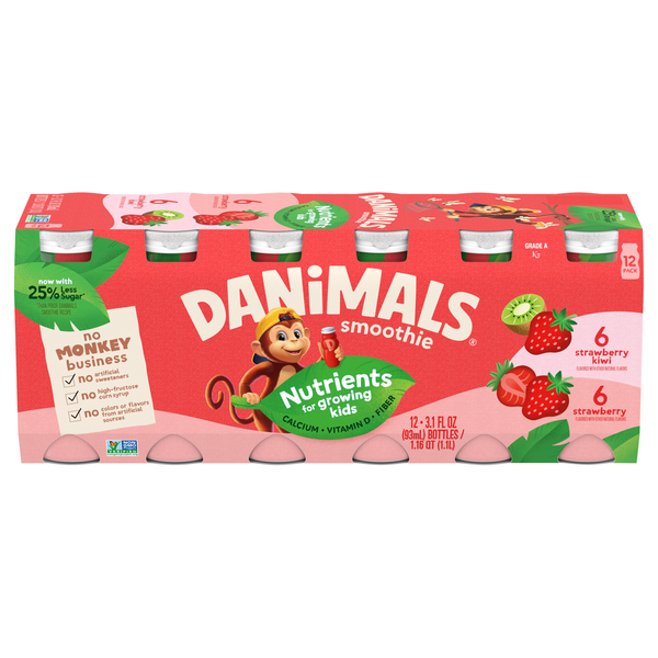 Danimals Smoothie Strawberry & Strawberry Kiwi Drink - 12 pk