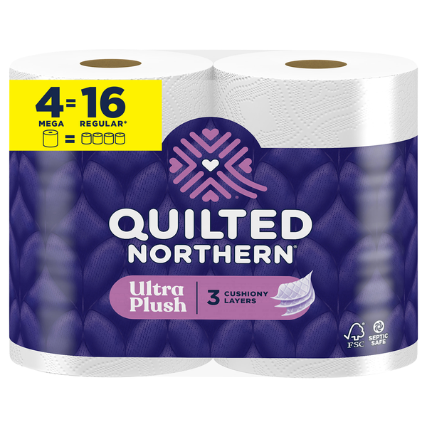 Quilted Northern Ultra Plush Mega Roll 3-Ply Toilet Paper Unscented - 4 ct