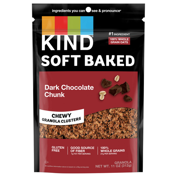 KIND Soft Baked Gluten Free Dark Chocolate Chunk Chewy Granola Clusters