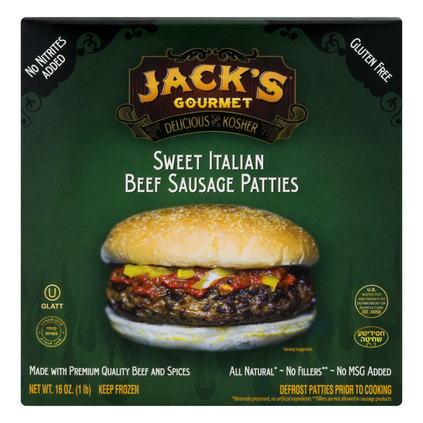 Save on Jack's Gourmet Sweet Italian Beef Sausage Patties Gluten Free