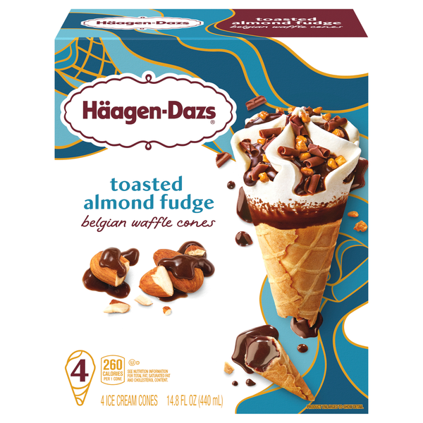 Haagen-Dazs Toasted Almond Fudge Belgian Waffle Ice Cream Cones - 4 ct